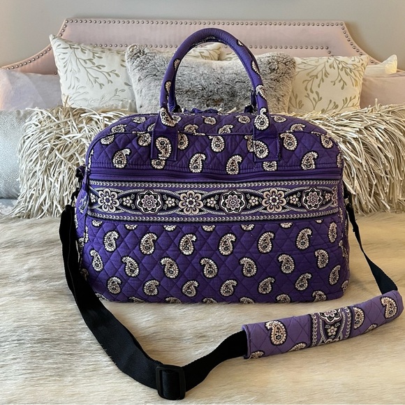 VERA BRADLEY Simply Violet 2010 Weekender Bag Purple Paisley Bandana Y2K Travel - Picture 8 of 16